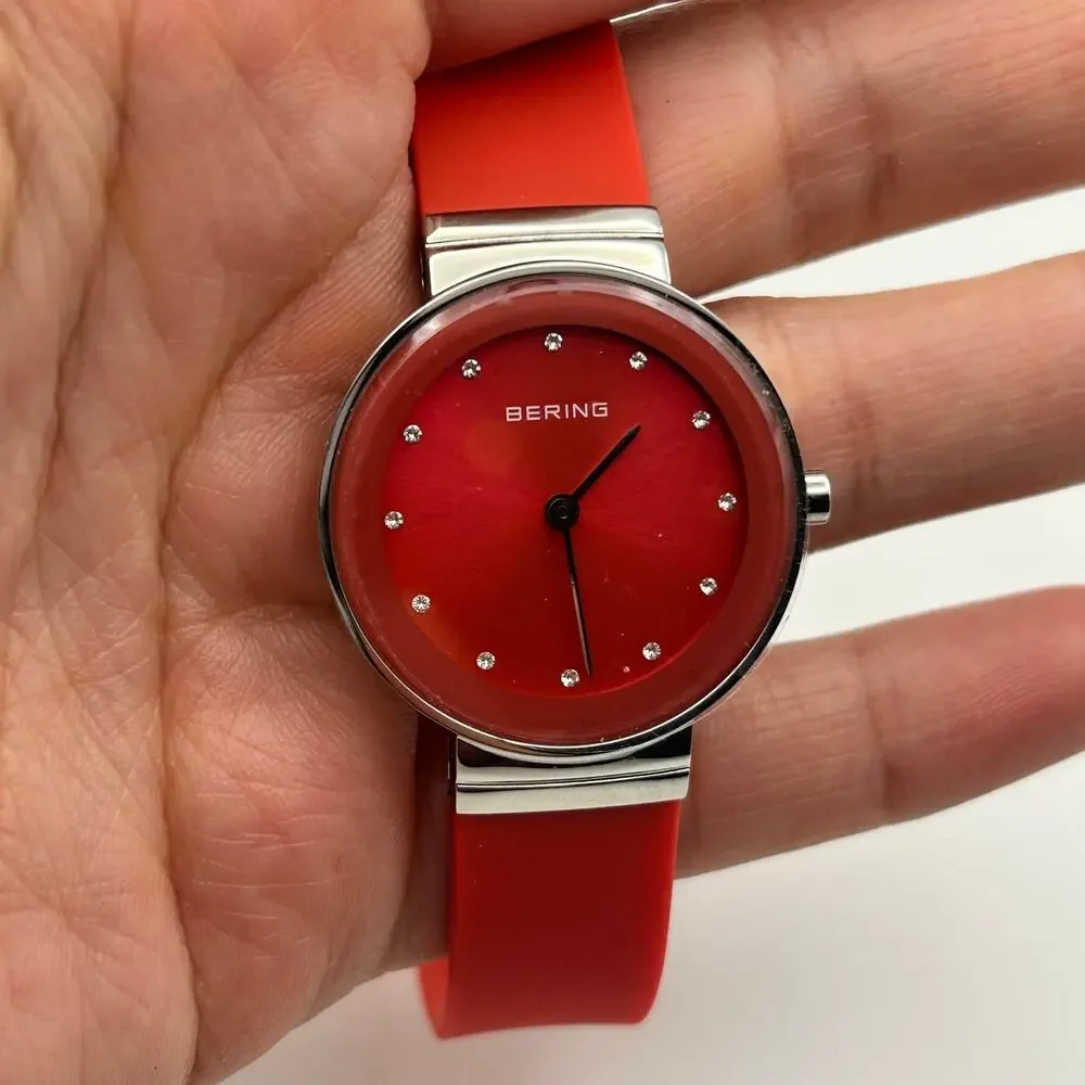 BERING Classic 10129-503 Women’s Watch Red Silicon Band Working New Battery